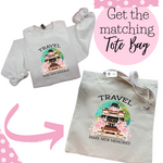 Load image into Gallery viewer, VINTAGE &quot;TRAVEL - MAKE NEW MEMORIES&quot; SAND CREWNECK SWEATSHIRT
