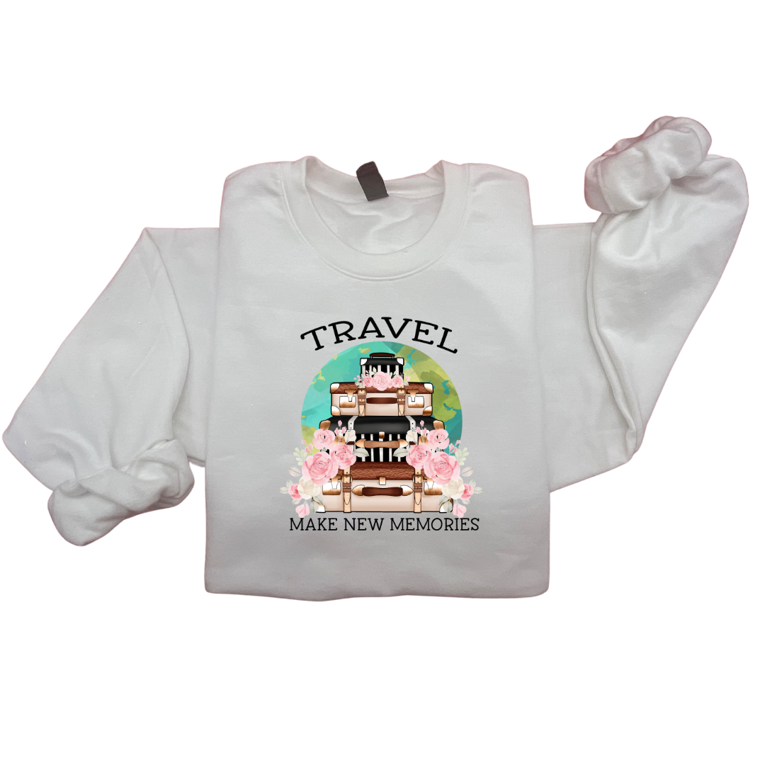 VINTAGE "TRAVEL - MAKE NEW MEMORIES" SAND CREWNECK SWEATSHIRT