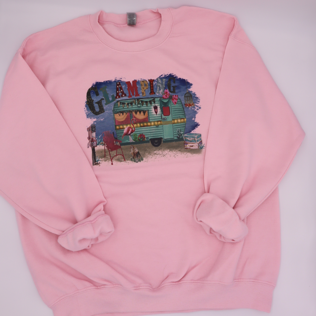 VINTAGE "GLAMPING" PINK CREWNECK SWEATSHIRT