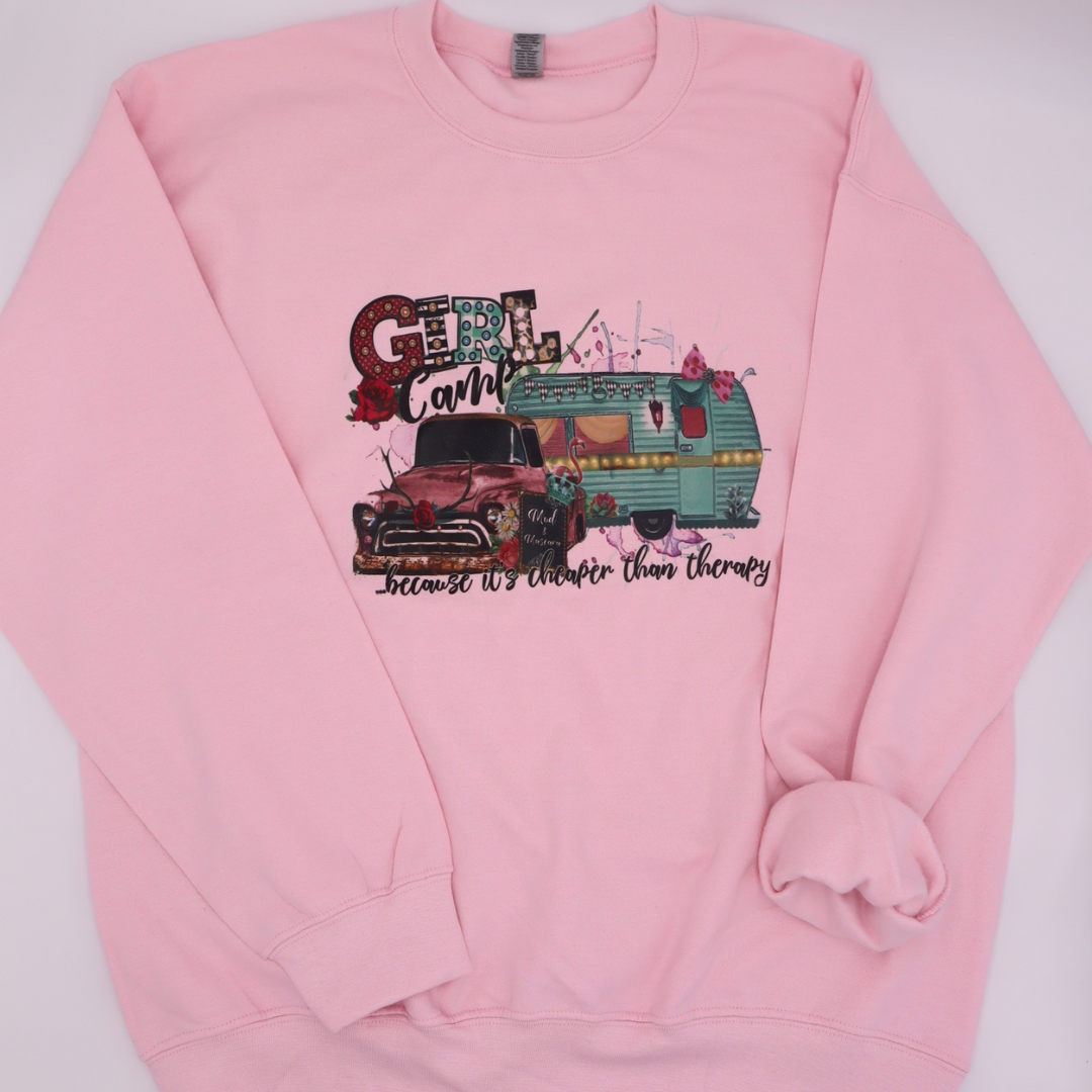 VINTAGE "GIRL CAMP" PINK CREWNECK SWEATSHIRT