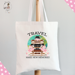 Organic Cotton Tote Bag - TRAVEL-MAKE NEW MEMORIES