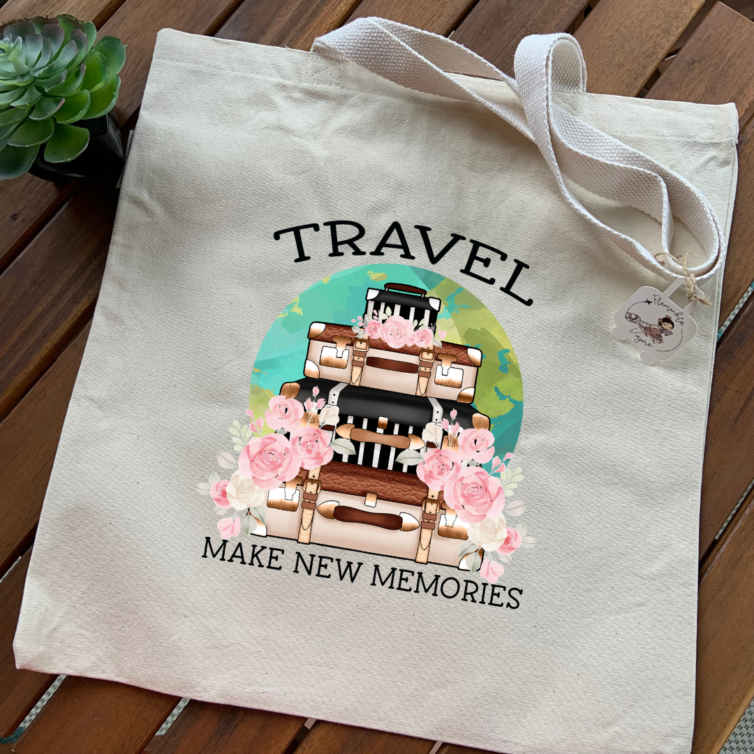 Organic Cotton Tote Bag - TRAVEL-MAKE NEW MEMORIES